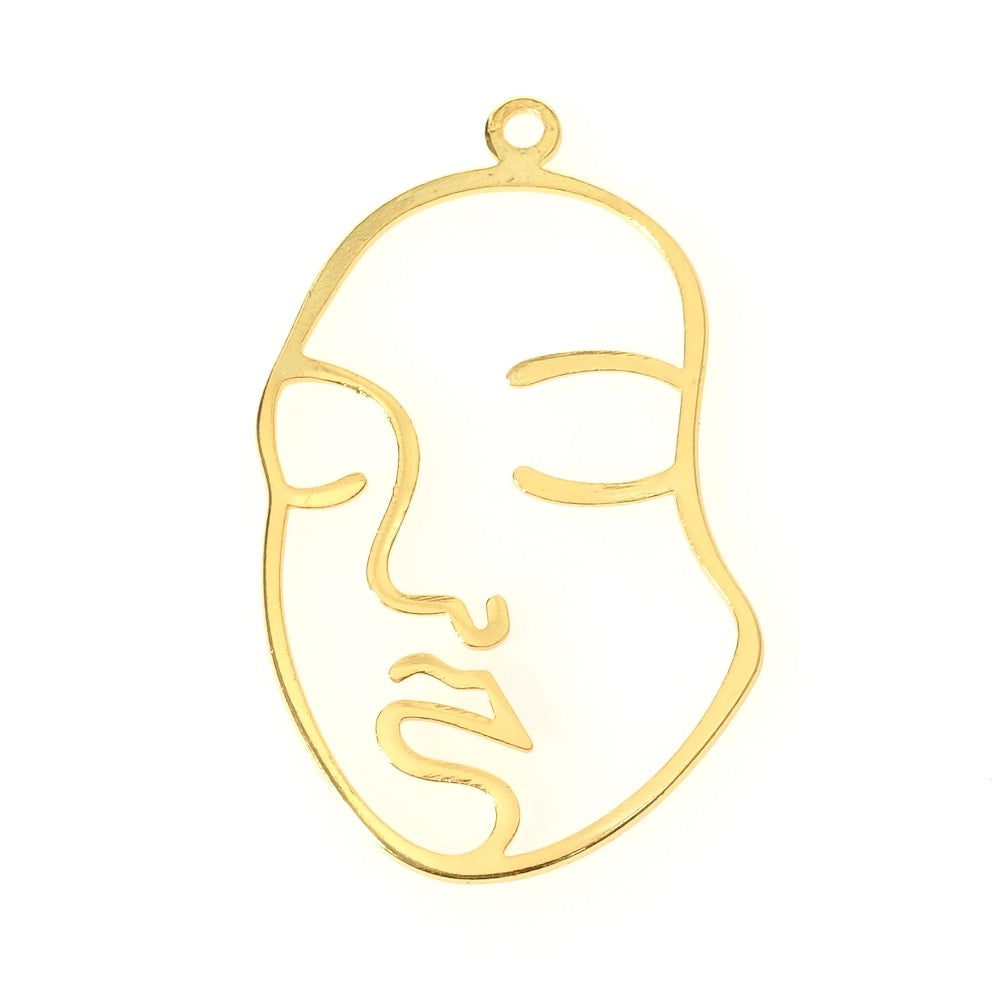 Pendentif visage en laiton Doré à l&#39;or fin 24K Premium