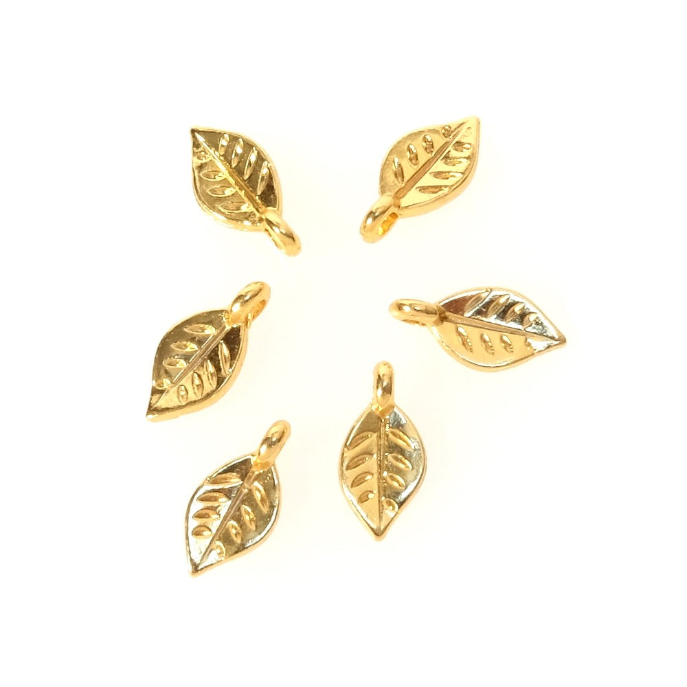 4 Pendentifs feuilles en laiton doré à l&#39;or fin 24K Premium