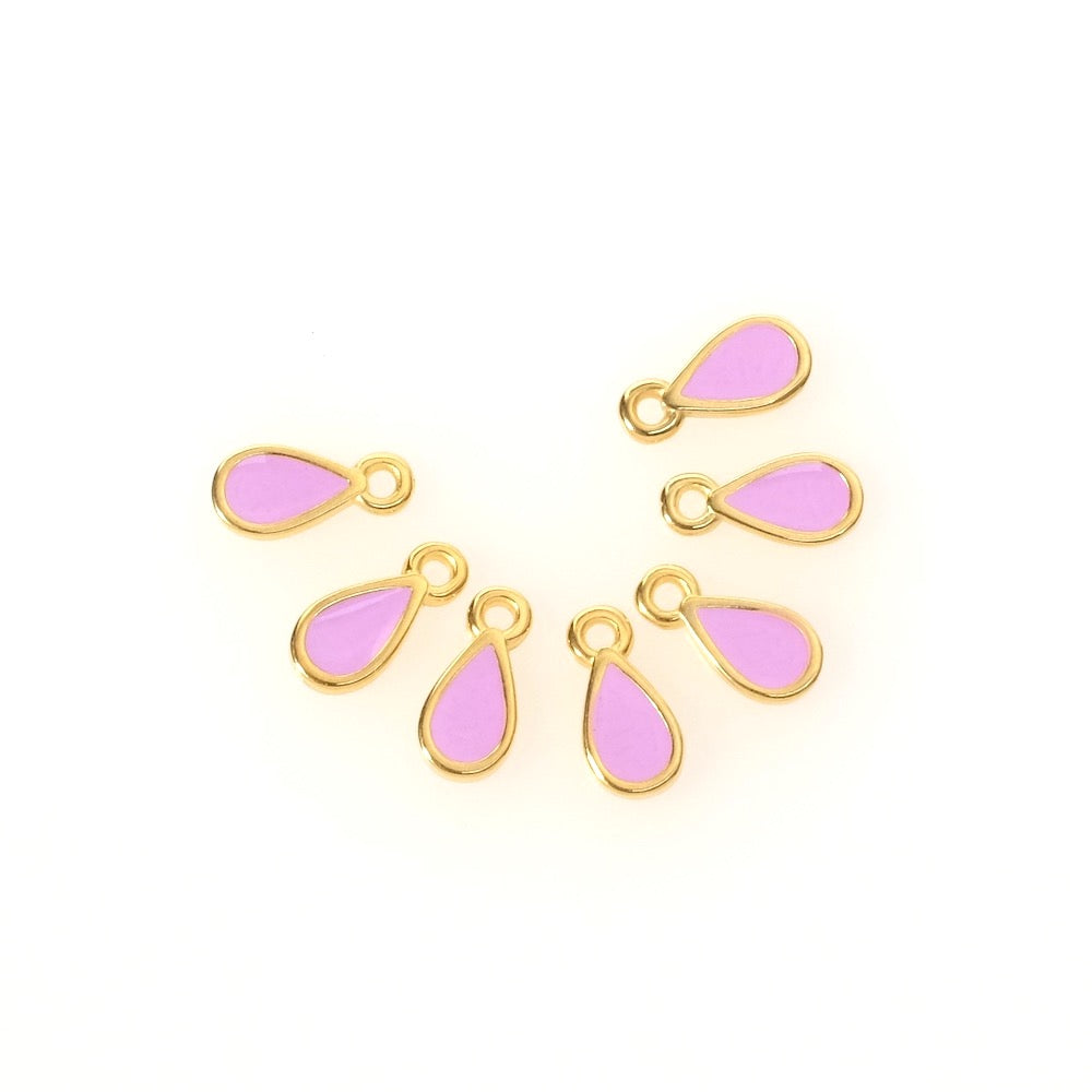 2 Pendentifs gouttes émaillé violet en Zamak doré 24K