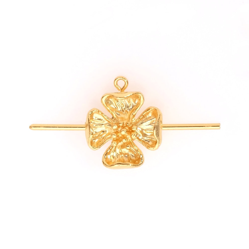 Pendentif graphique Fleur en laiton Doré à l&#39;or fin 24K Premium