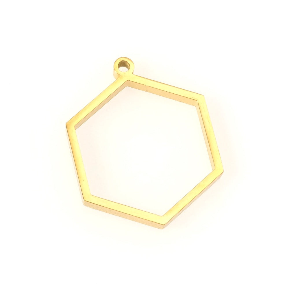 Pendentif Cadre Hexagone en acier inoxydable 304 Doré 24K