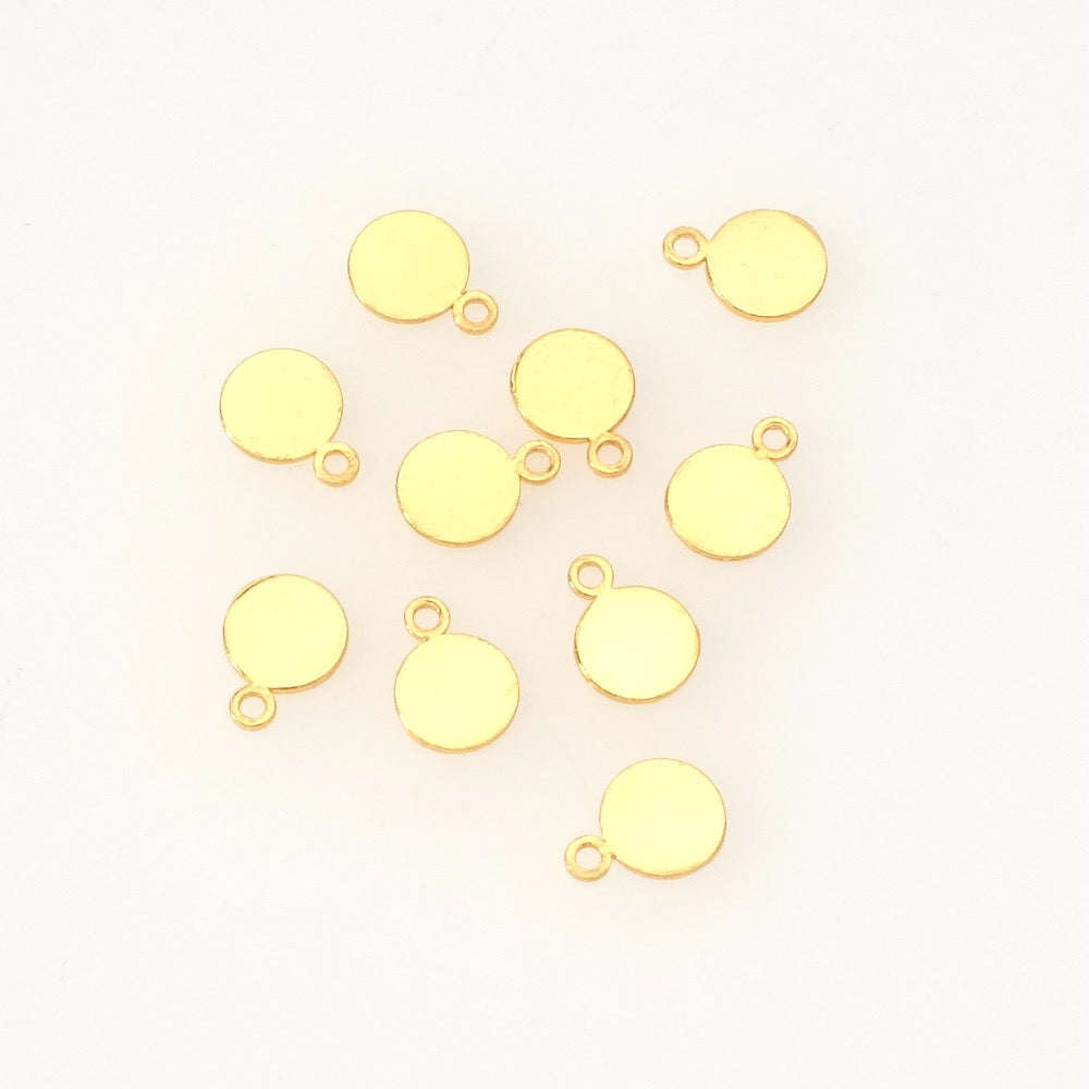 4 Pendentifs Ronds 6mm en laiton Doré à l&#39;or fin 24K Premium