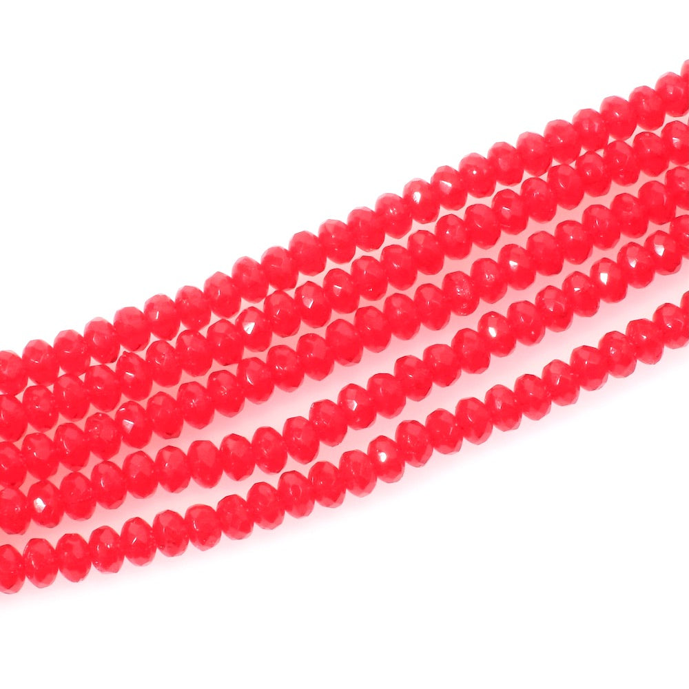 Fil de perles de Bohème Donuts facetté 3x5mm rouge