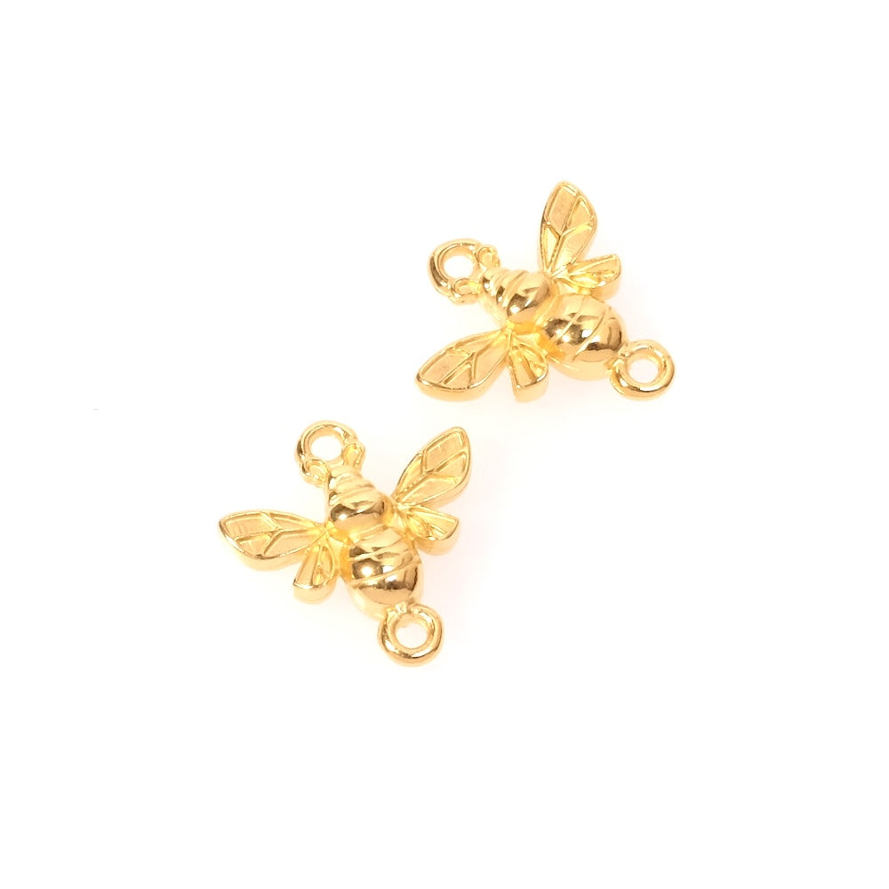 2 pendentifs connecteurs Abeilles en Zamak doré 24K