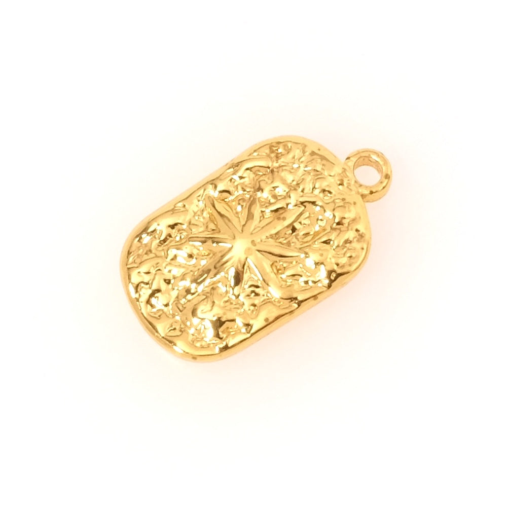 Pendentif rectangle étoile texturé en acier inoxydable 304 Doré 18K