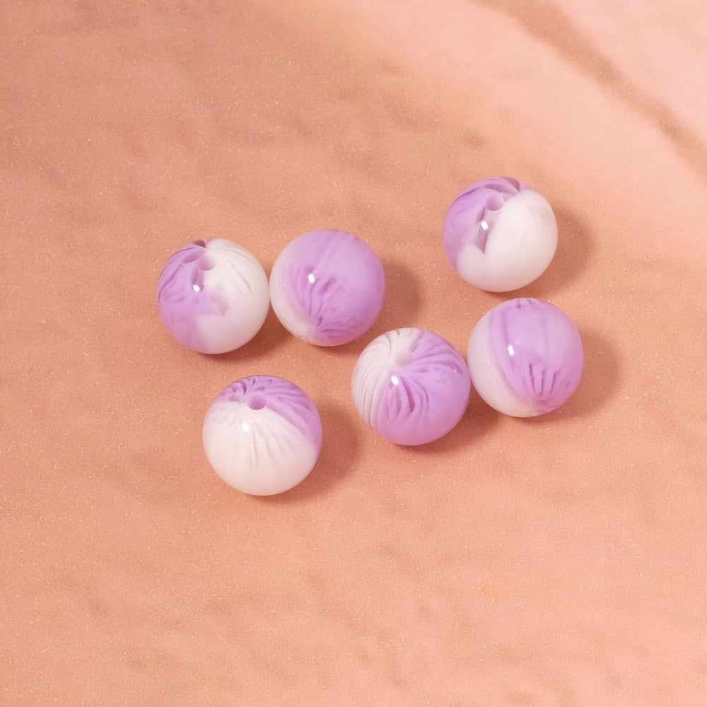 4 perle tonde da 12 mm in acrilico bianco viola opaco