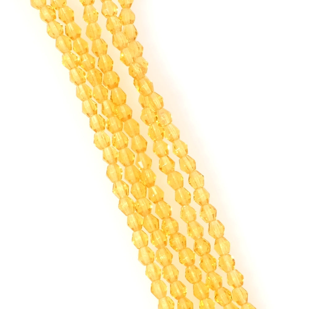 Fil de perles de Bohème toupie facettées 4 mm jaune orangé transparent