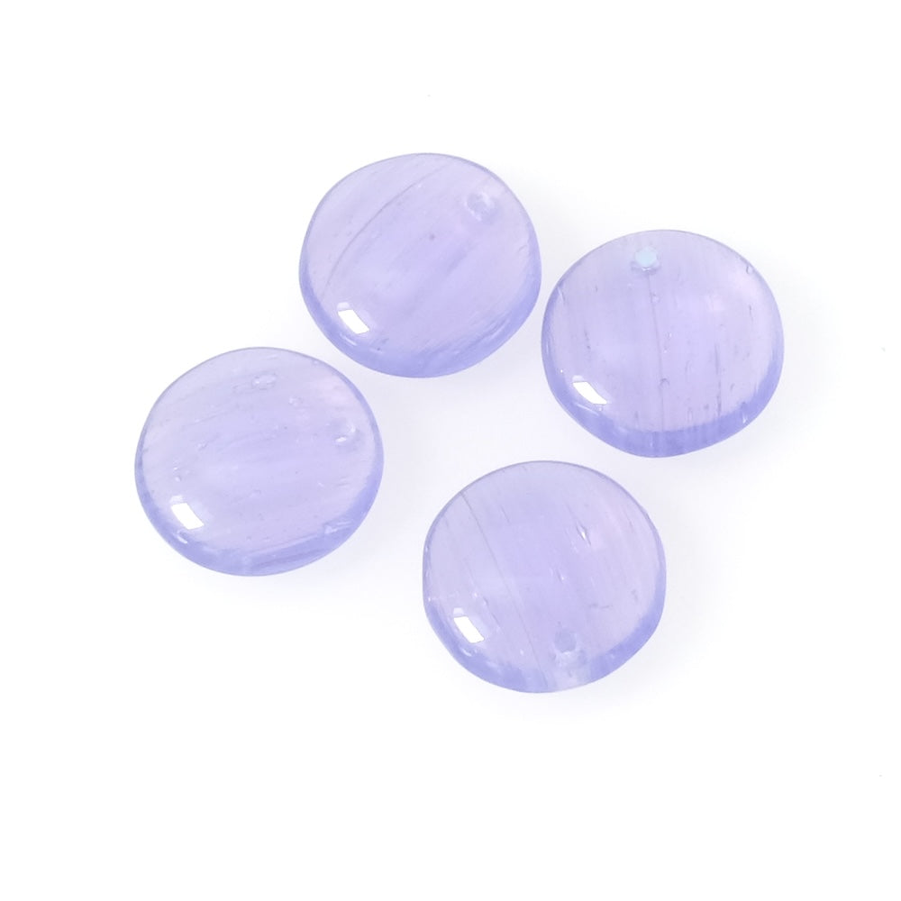 4 Pendentifs de Bohème palets ronds 12mm violet transparent