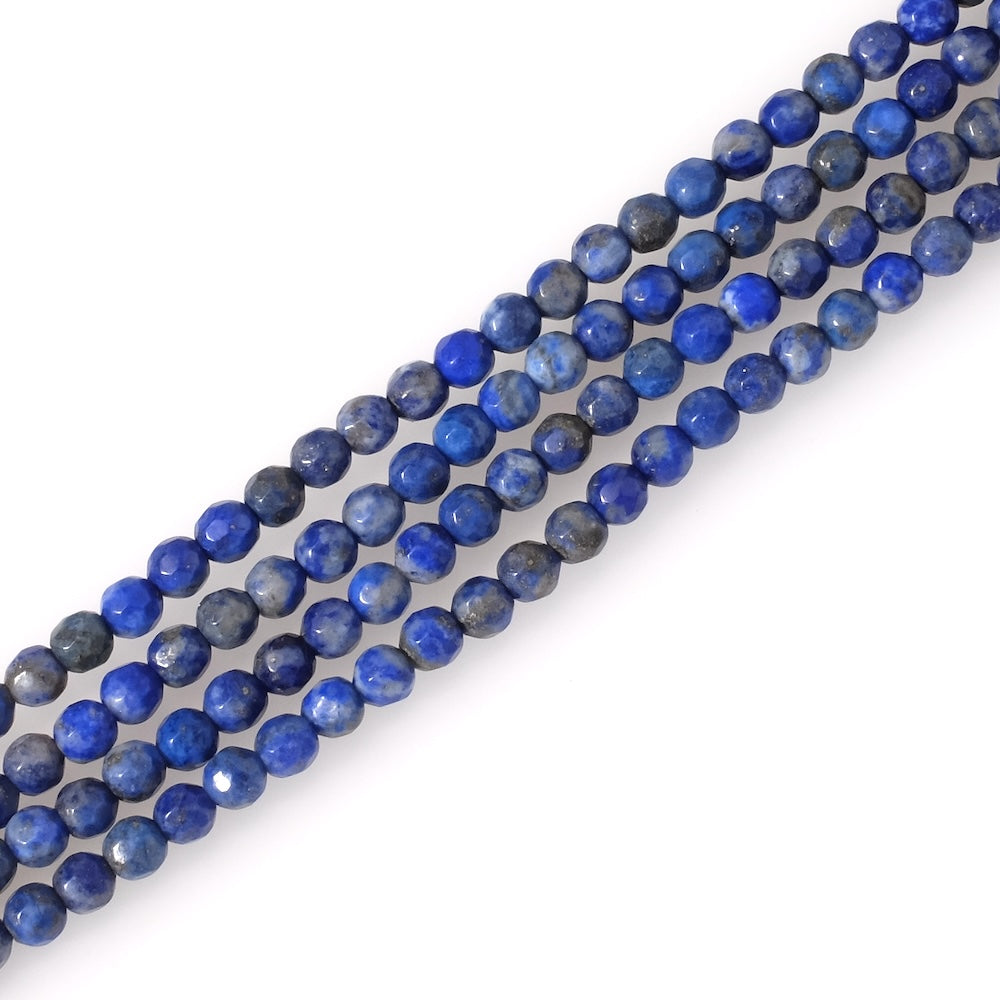 Fil de perles naturelles rondes facettées 4mm en Lapis Lazuli