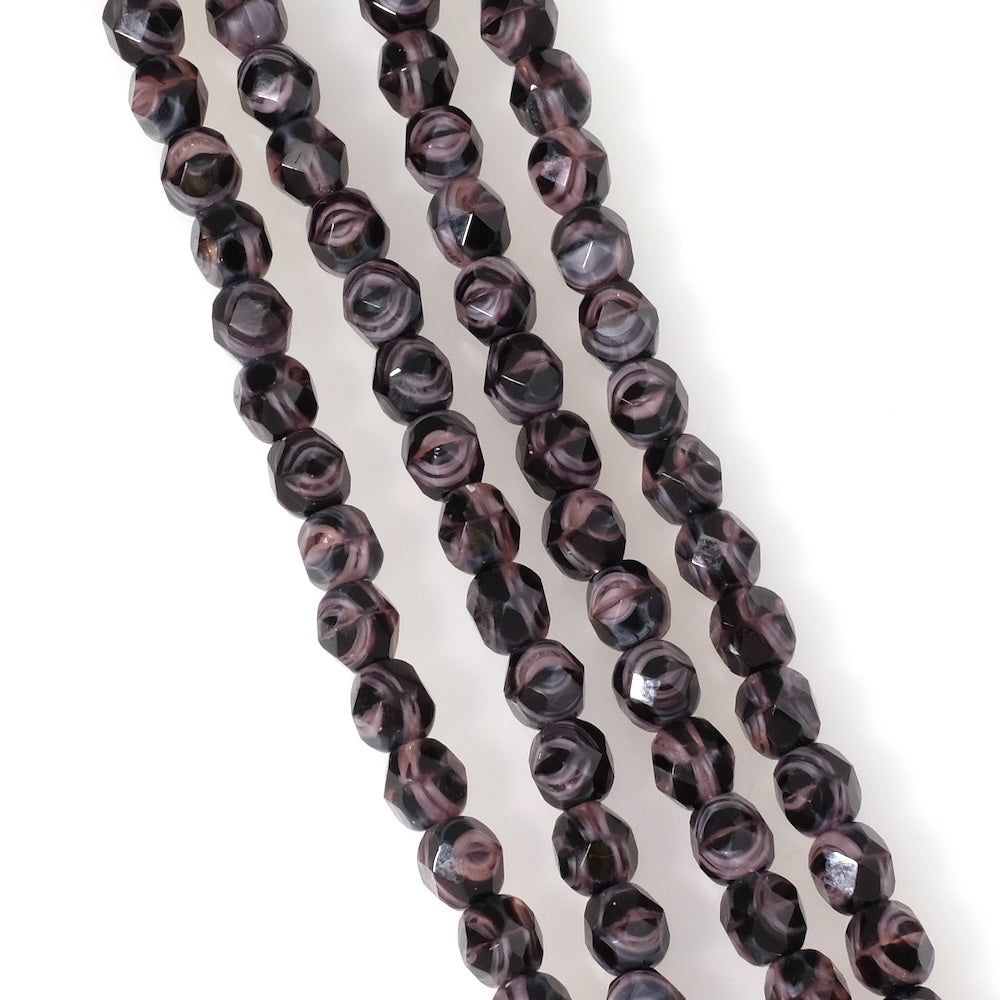 Fil de perles de Bohème rondes facettées 6mm nuance noir et violet