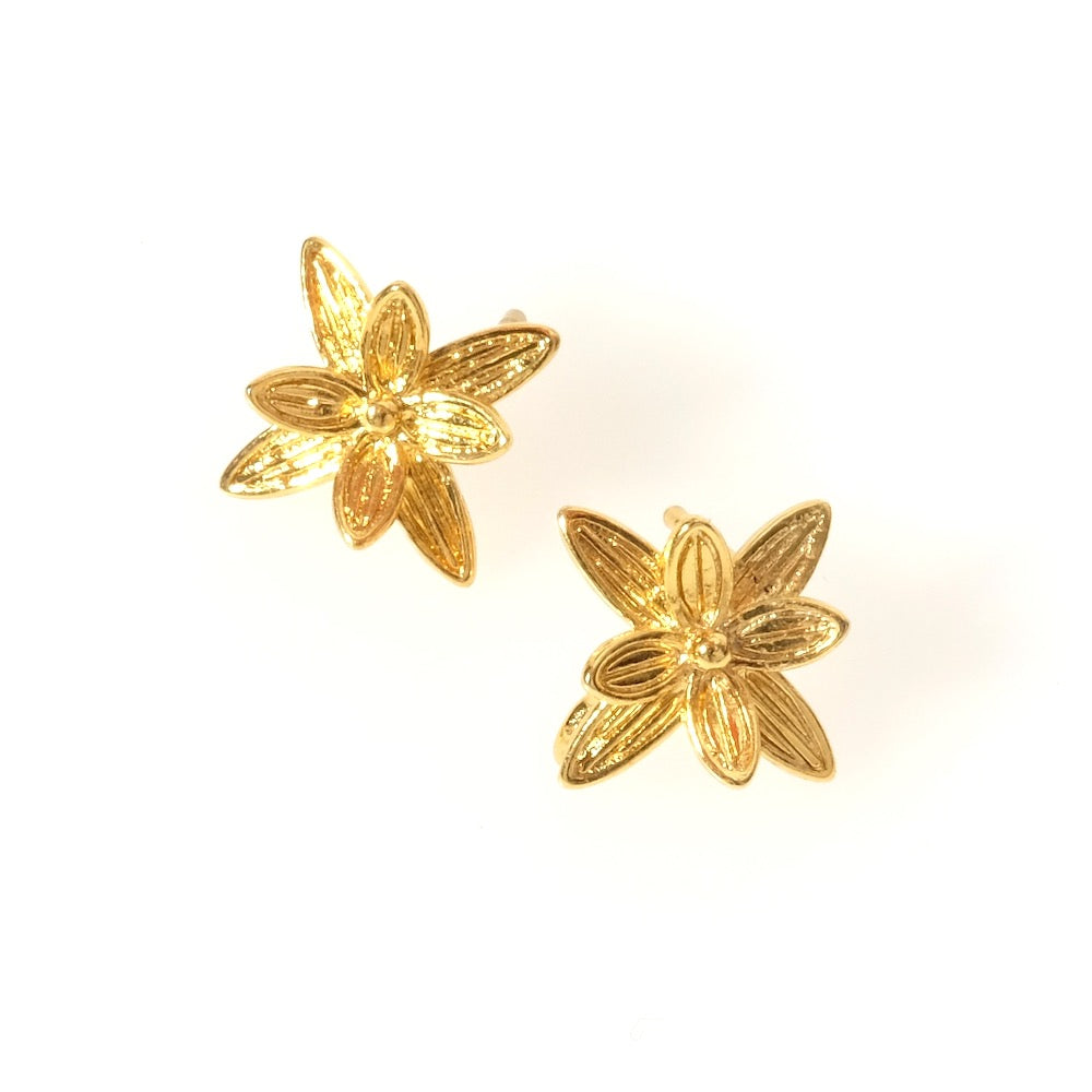 Boucles d&#39;oreilles clous fleur en laiton doré à l&#39;or fin 24K Premium, la paire