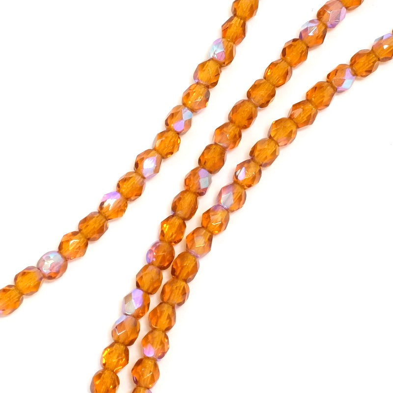 Fil de perles de Bohème rondes facettées rouille transparent AB 4mm