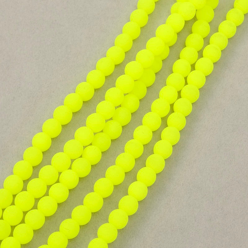 Fil de perles de Bohème rondes 4mm jaune fluo opaque