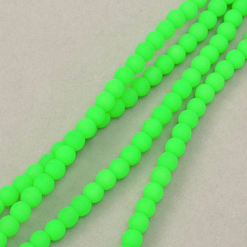 Filo di perle di Boemia rotonde da 4 mm verde neon opaco