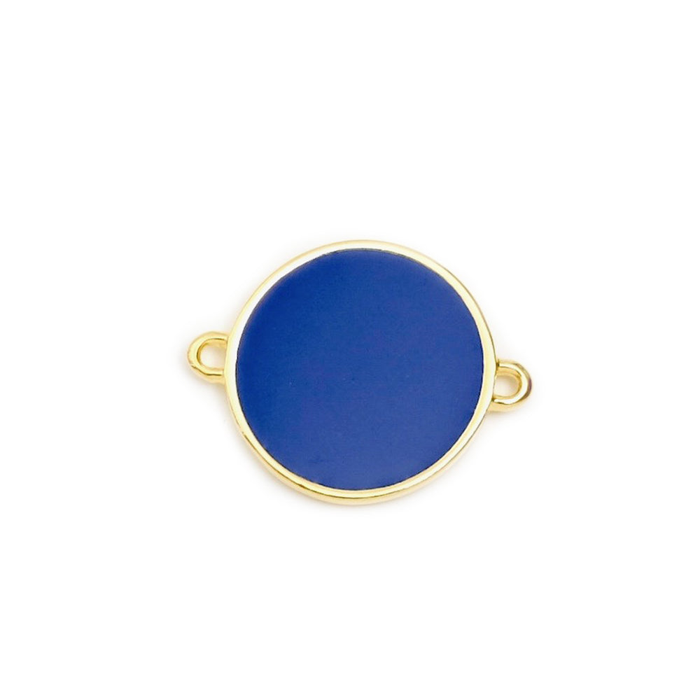 Connecteur rond 19mm émaillé Bleu nuit en Zamak doré Or 24K