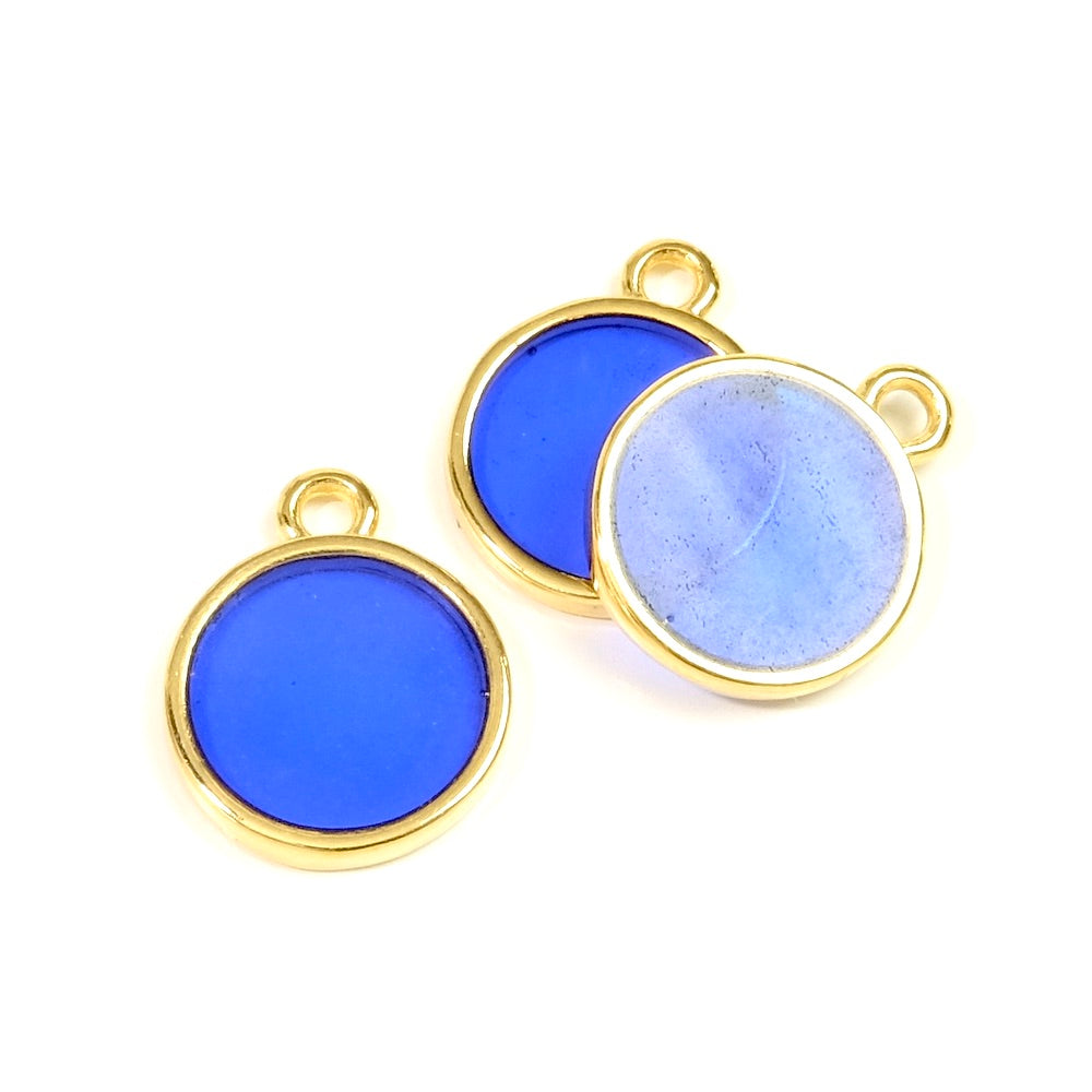 2 Pendenti rotondi in vetro colorato in Zama oro 24K Blu notte