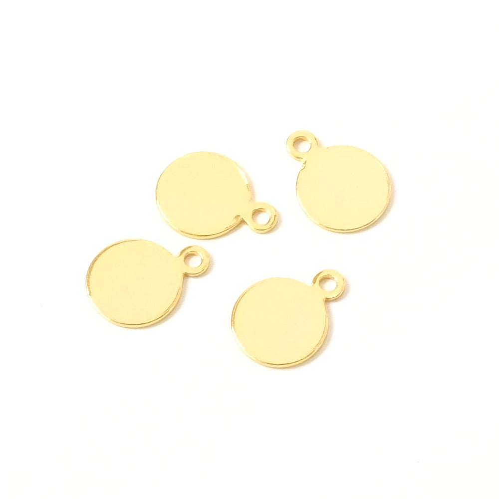 4 Pendentifs Ronds 7,5mm en laiton Doré à l&#39;or fin 24K