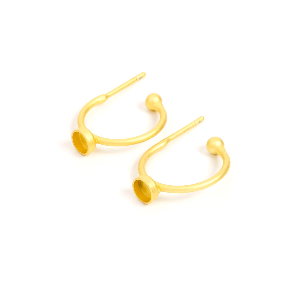 Boucles créoles Minis avec support cabochon 4mm en laiton Doré mat à l&#39;or fin 24K