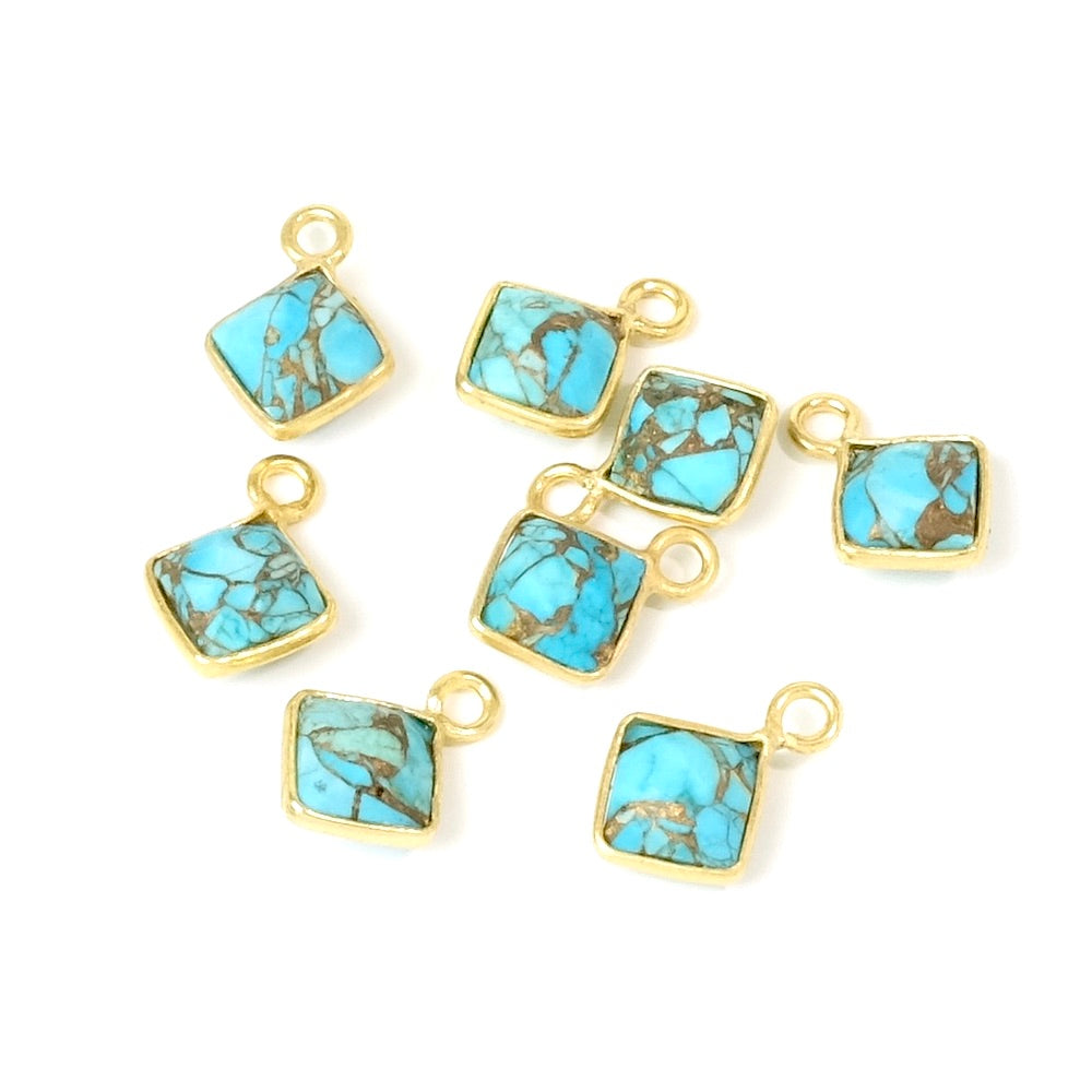 Pendentif serti carré Turquoise cuivrée en laiton Doré à l'or fin 24K