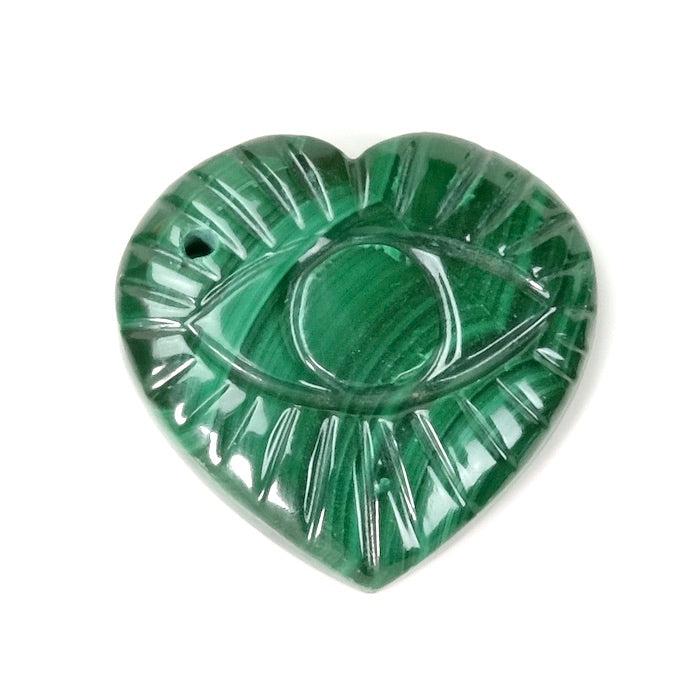 Pendentif Coeur gravé oeil en pierre naturelle Malachite - Protection