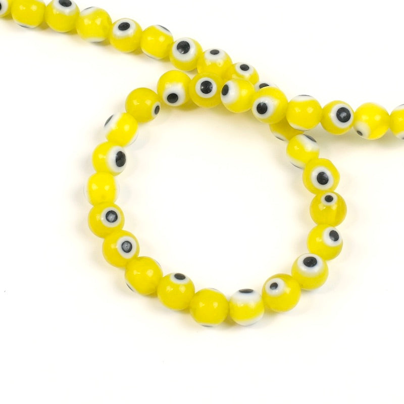 Fil de perles rondes en verre 6mm Oeil Jaune