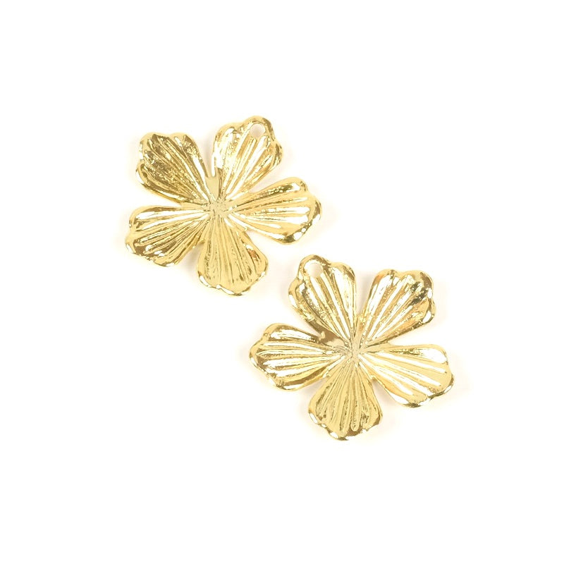 2 Pendentifs Fleurs en laiton doré à l'or fin 24K