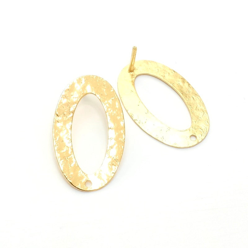 Boucles d'oreilles clous Ovales en laiton doré à l'or fin 24K, la paire