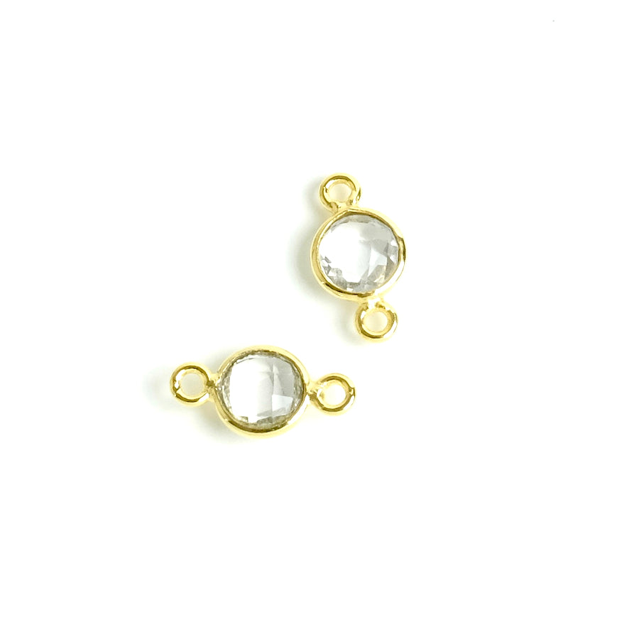 Connecteur sertis rond 6mm Quartz en laiton Doré à l&#39;or fin 24K