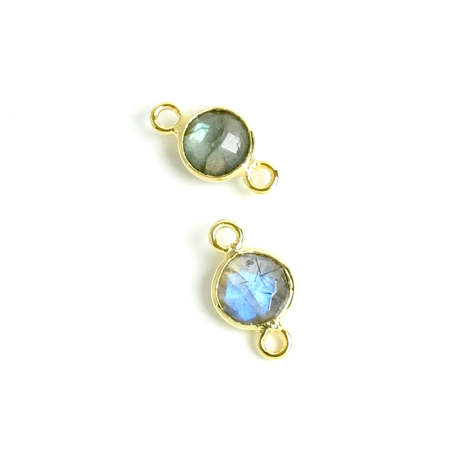 Connecteur sertis rond 6mm Labradorite en laiton Doré à l'or fin 24K