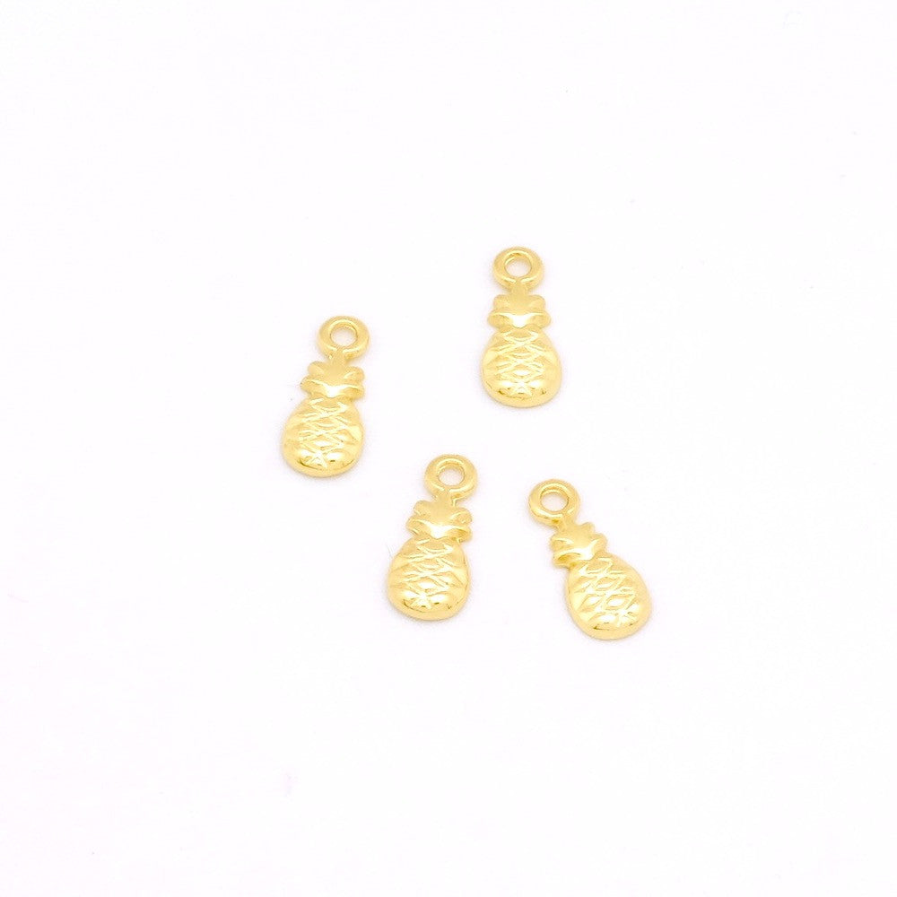 Lot de 4 pendentifs Ananas en Zamak Doré 24K