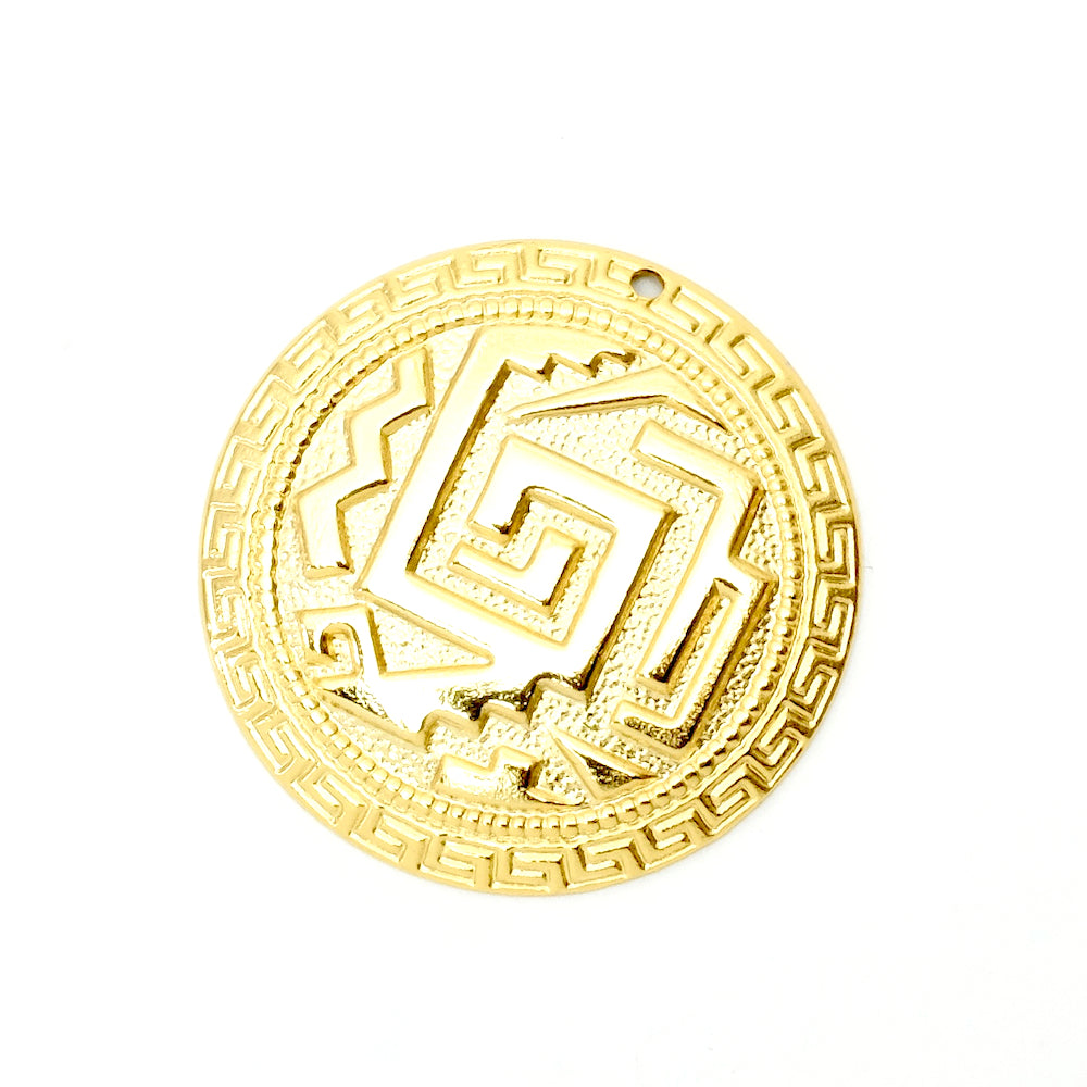 Pendentif Aztèque en laiton doré à l'or fin 24K