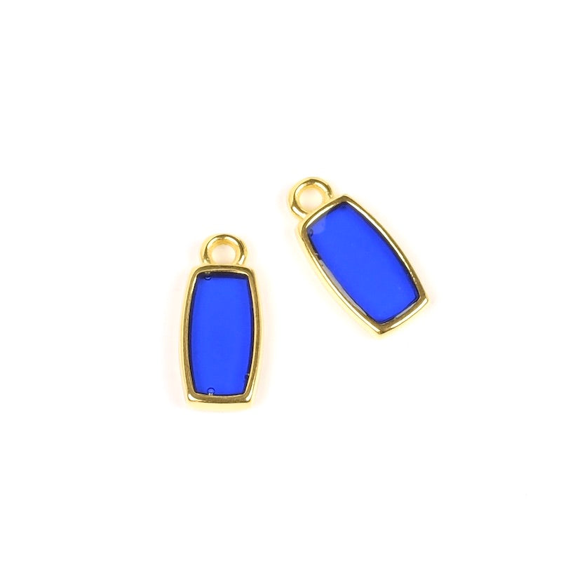 2 Pendentifs vitraux rectangle bleu et doré 24K