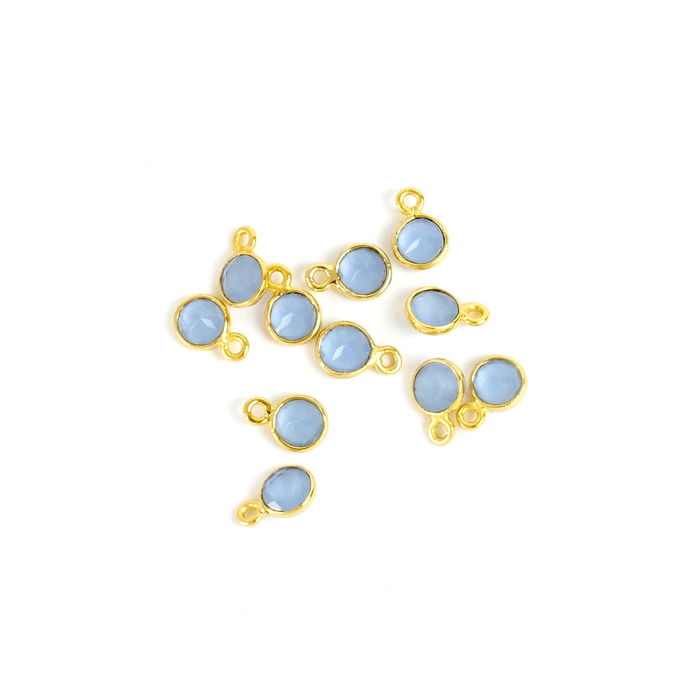 Pendentif sertis 4mm Calcédoine bleue en laiton Doré à l&#39;or fin 24K