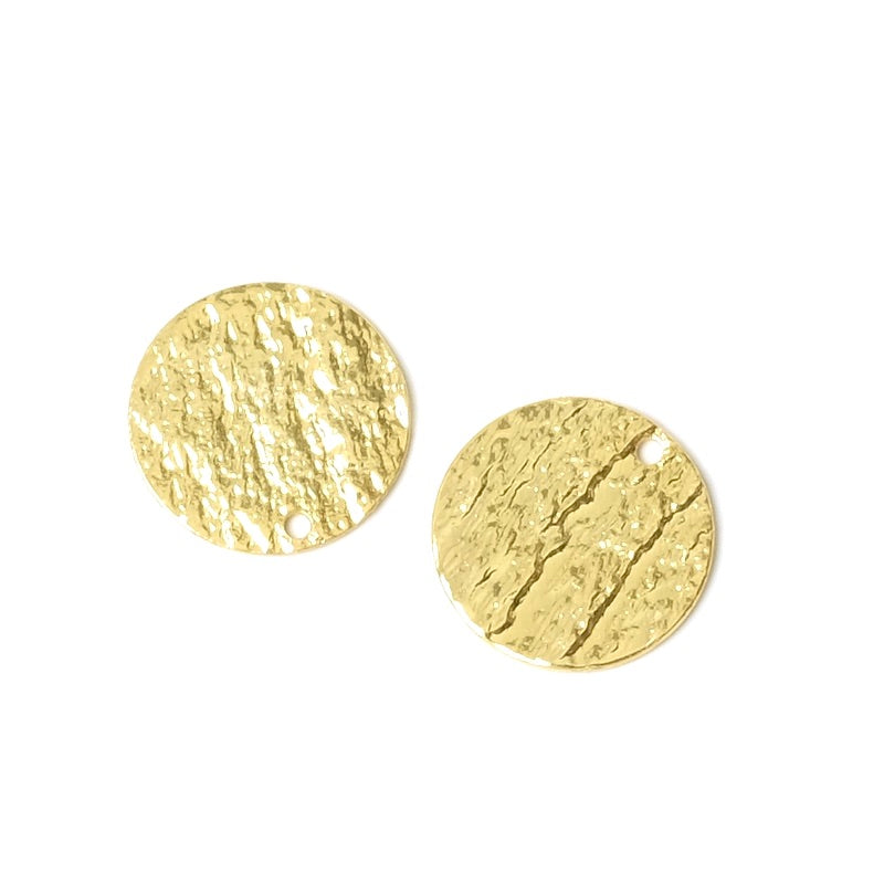 2 Pendentifs Ronds 13mm texture Ardoise en laiton doré à l&#39;or fin 24K