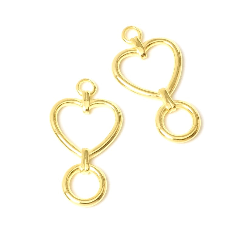 2 Pendentifs anneaux Coeurs en Zamak doré Or 24K