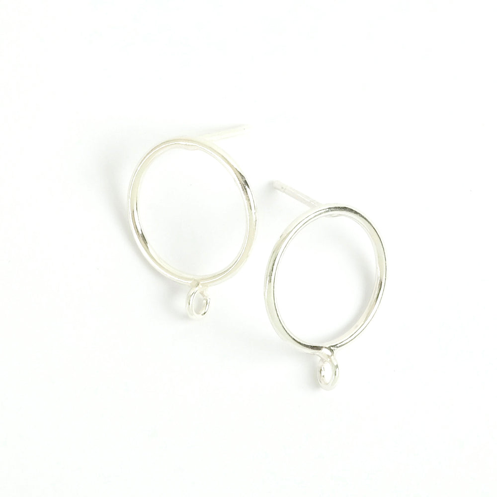 2 boucles d&#39;oreilles créoles 15mm clous en laiton Argenté 925 Premium