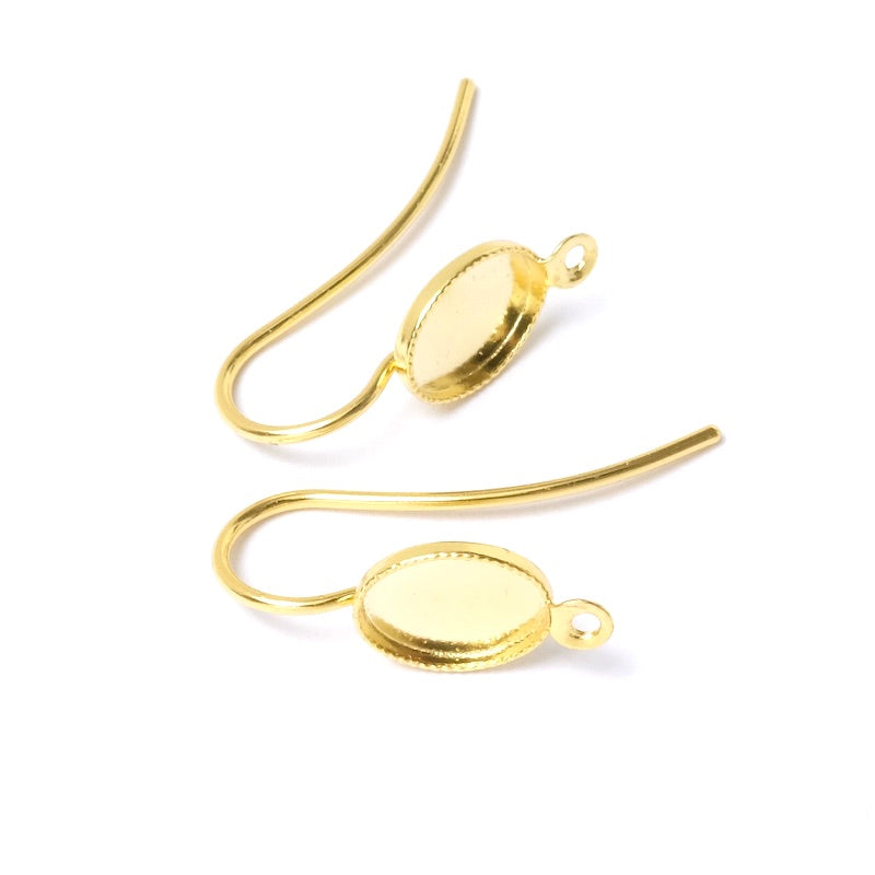 Boucles d&#39;oreilles pour cabochon 6x8mm en Laiton doré à l&#39;or fin 24K, la paire