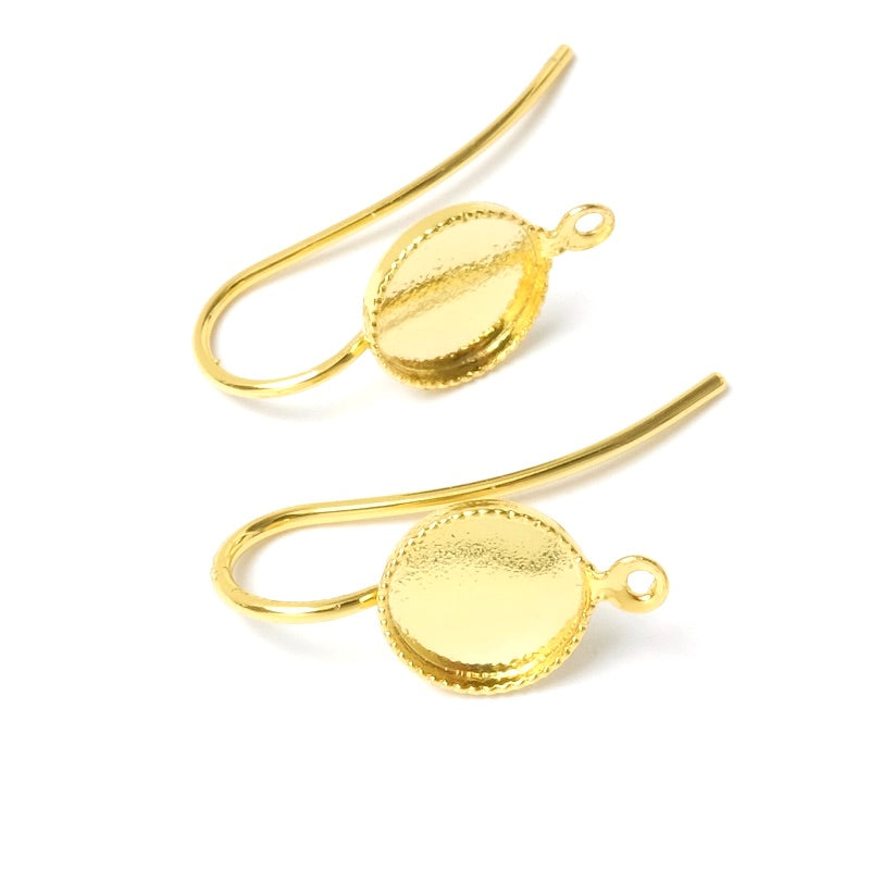 Boucles d&#39;oreilles pour cabochon 8mm en Laiton doré à l&#39;or fin 24K, la paire