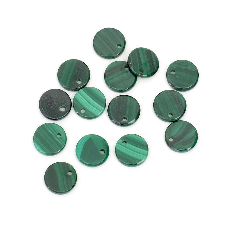 Pendentif sequin rond 8mm en  pierre naturelle Malachite