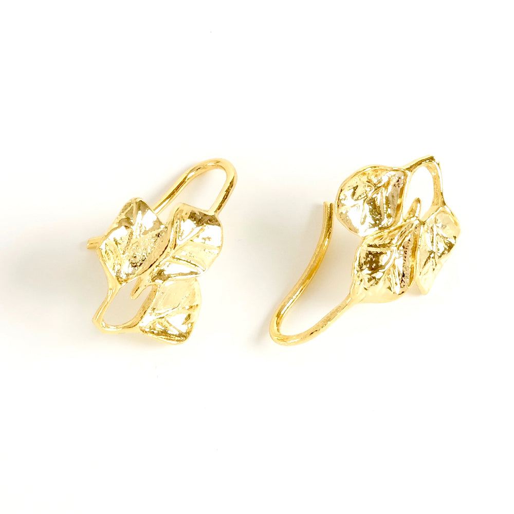 2 boucles d'oreilles Feuilles en laiton doré à l'or fin 24K