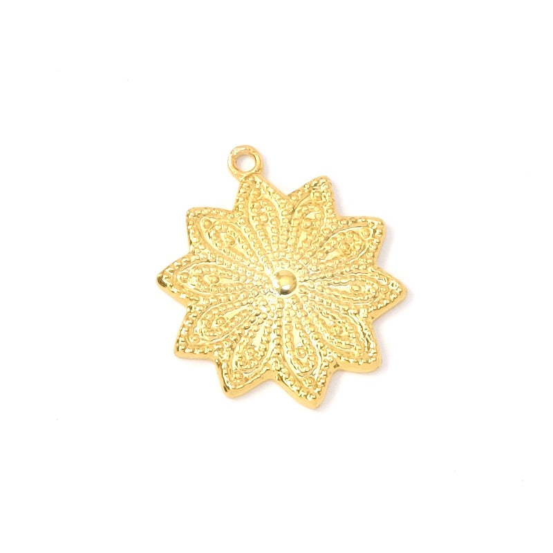 Pendentif Fleur en laiton doré à l'or fin 24K