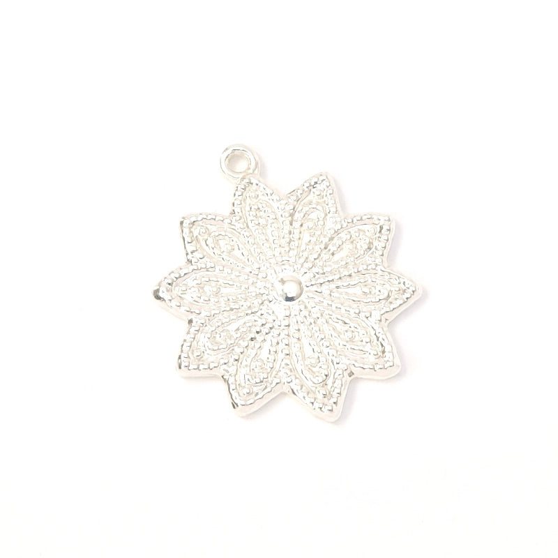 Pendentif Fleur en laiton Argenté 925