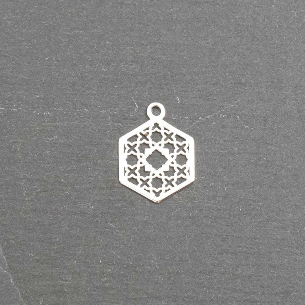 2 Pendentifs hexagones ajourés en Argent 925