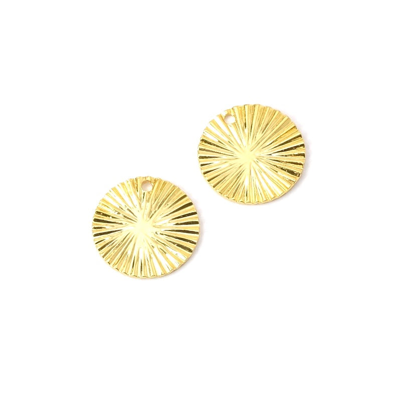 2 pendentifs rond ondulé 12,4mm en laiton Doré à l'or fin 24K Premium