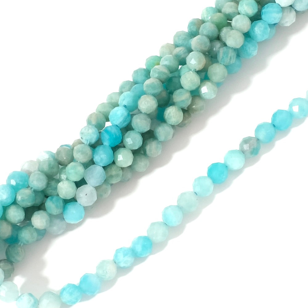 Fil de perles naturelles rondes facettées 4mm en Amazonite