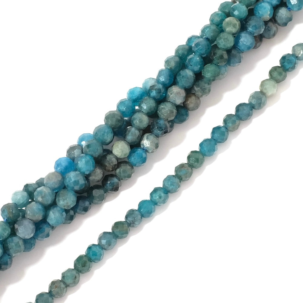 Fil de perles naturelles rondes facettées 4mm en Apatite