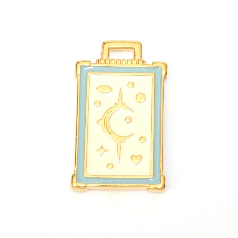 Pendentif spirituel Lune émaillé Turquoise et nude doré 24K