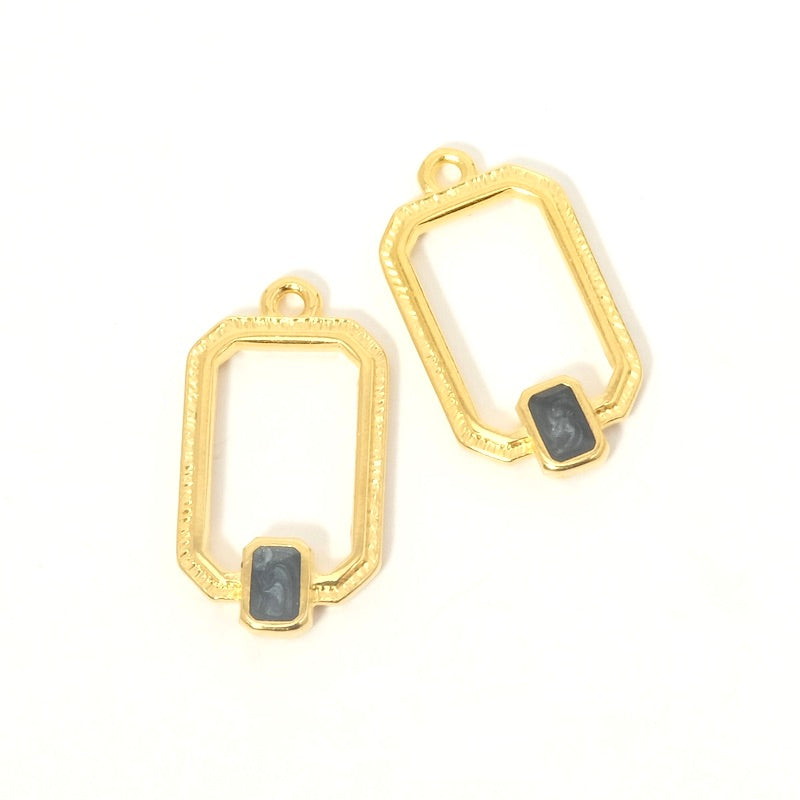 Pendentif cadre avec rectangle émaillé effet noir doré 24K