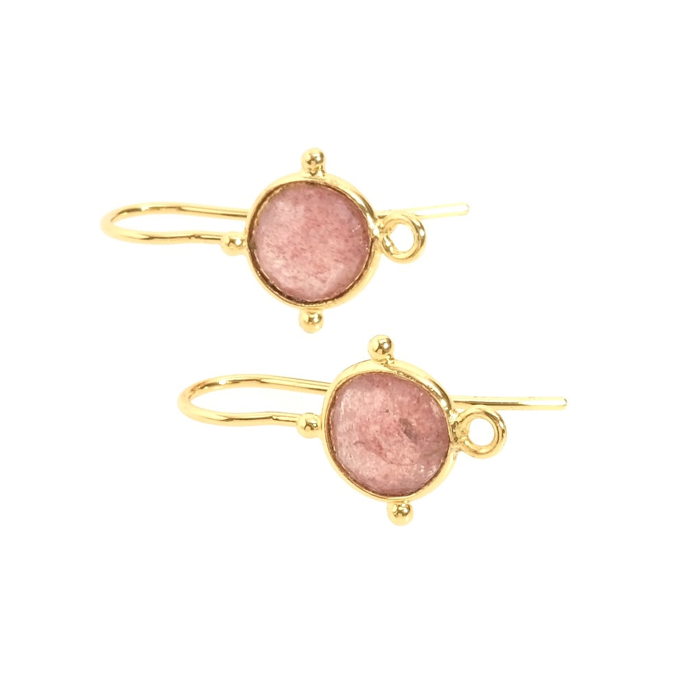 Boucles d&#39;oreilles sertis Quartz fraise en Laiton doré à l&#39;or fin 24K Premium, la paire