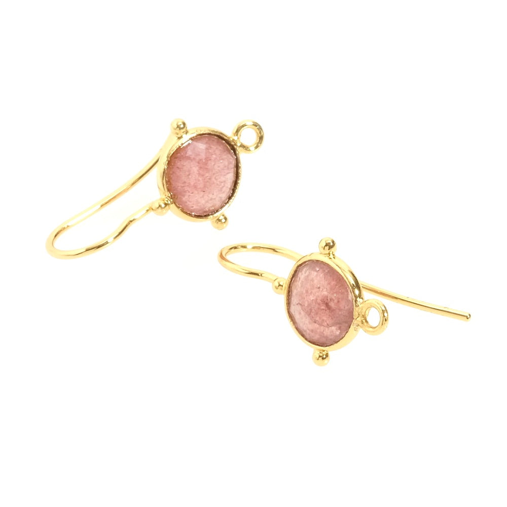 Boucles d&#39;oreilles sertis Quartz fraise en Laiton doré à l&#39;or fin 24K Premium, la paire